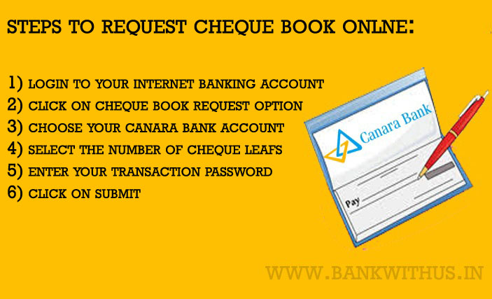 Request Canara Bank Cheque Book Online