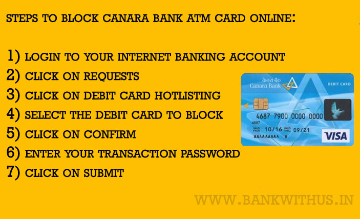 Block Canara Bank ATM Card Online Using Internet Banking