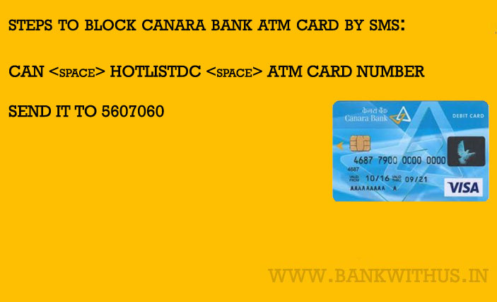 Block Canara Bank ATM Card by Sending SMS