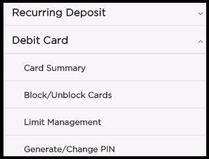 Click on Debit Card Limit Management