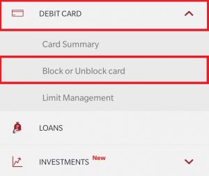 Click on Block or Unblock Debit Card