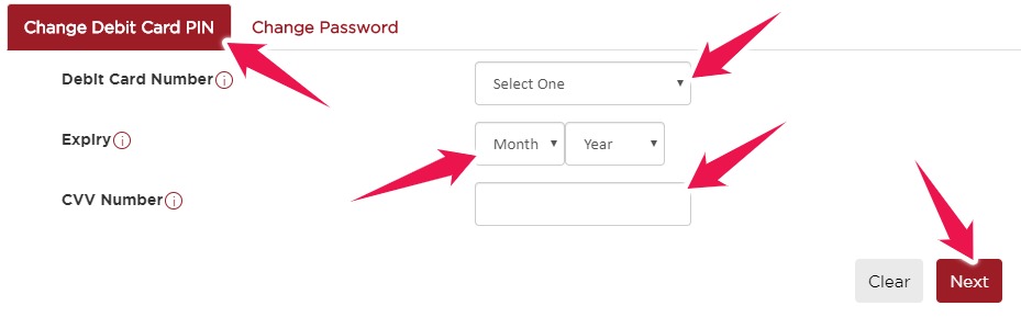 Click on Change Debit Card PIN