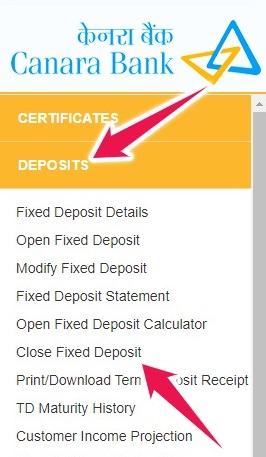 Click on Close Fixed Deposit