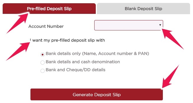 Click on Pre-filled Deposit Slip and Choose Account Number