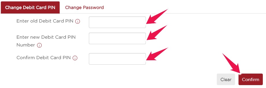 Enter New Debit Card PIN and Click on Confirm