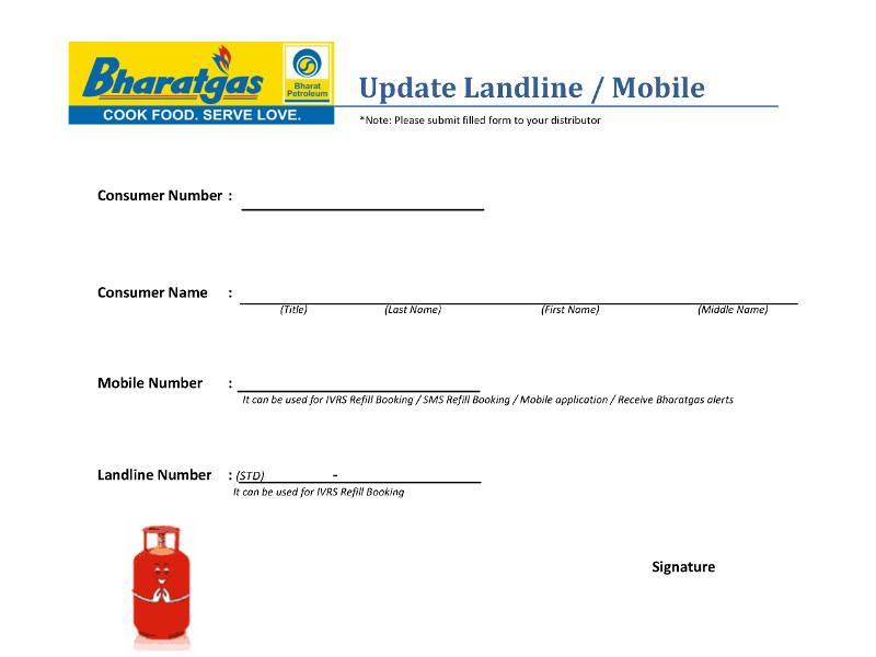 Format of Bharat Gas Mobile Number Updation Form