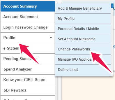 Click on Profile and then on Change Passwords