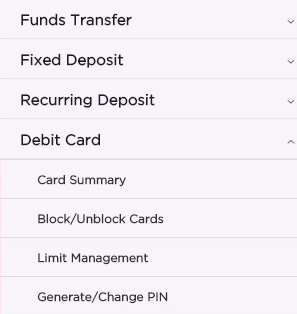 Debit Card Section of IDFC First Bank Internet Banking