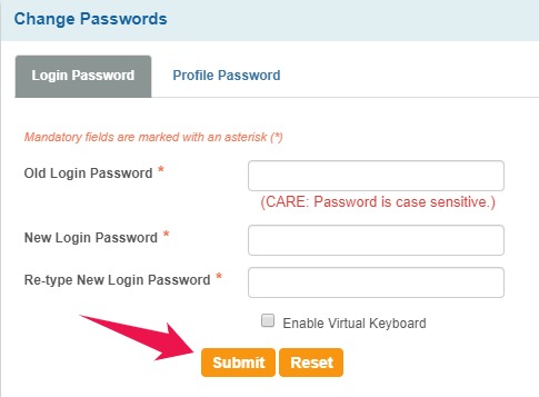 Enter New Login Password and Click on Submit