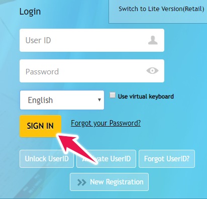 Enter User Id, Password and Click on Sign in Button