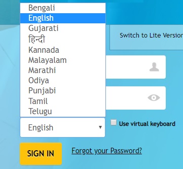 Select the Language of Internet Banking from the Drop-down Menu