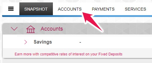 Click on Accounts in Axis Bank Internet Banking