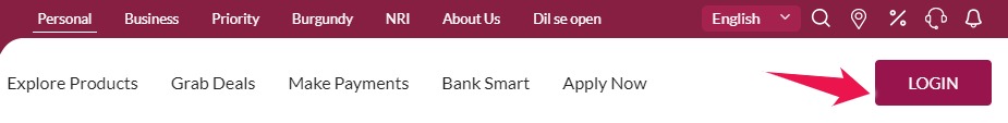 Click on Login Button in Top Menu of Axis Bank's Official Website