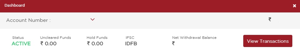 IDFC FIRST Bank Balance Displayed in Dashboard of Internet Banking