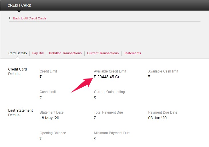 Axis Bank Credit Card's Available Credit Limit or Balance