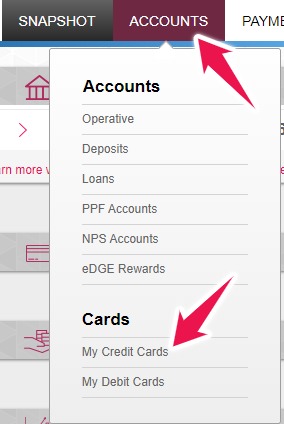 Click on Accounts → My Credit Cards