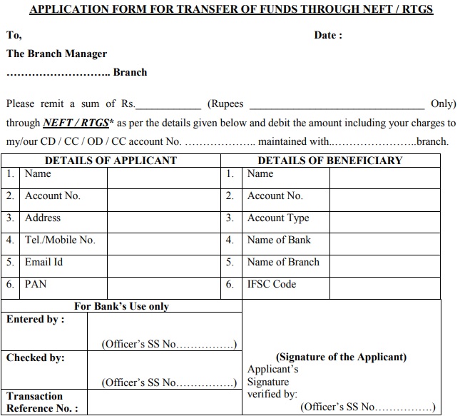 Steps to Fill CBI NEFT or RTGS Application Form