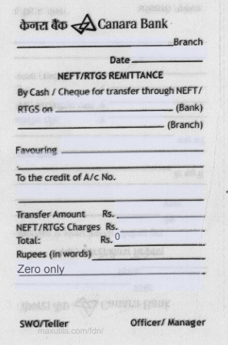 Left Section of Canara Bank NEFT or RTGS Application Form