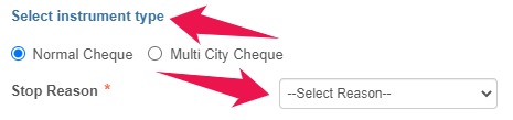 Select Instrument Type and Select Reason