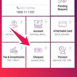 Tap on "Cheques" under Service Request Menu