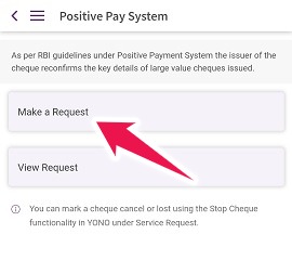 Tap on "Make a Request" in Yono App