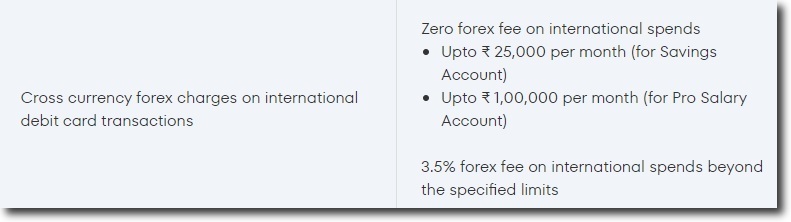 Screenshot from the Official Website of Jupiter Money Explaining Forex Charges of its Debit Card