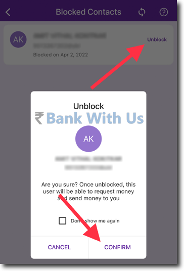 Image Explaining how to Unblock Someone on PhonePe