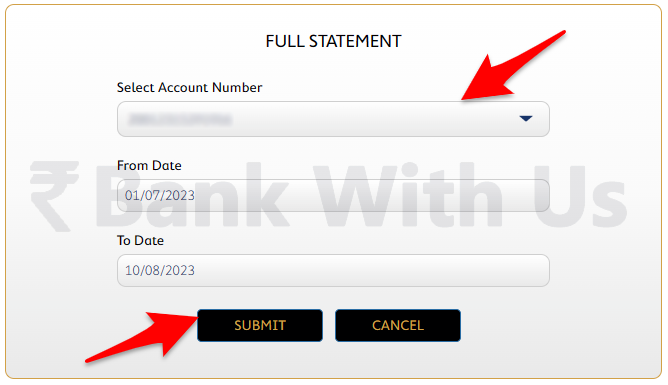 Selecting Account, Date Range, and Submitting in SBM Bank Internet Banking
