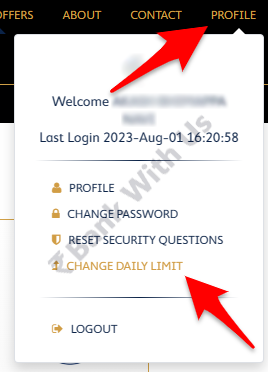 Select Change Daily Limit from Profile Section of SBM